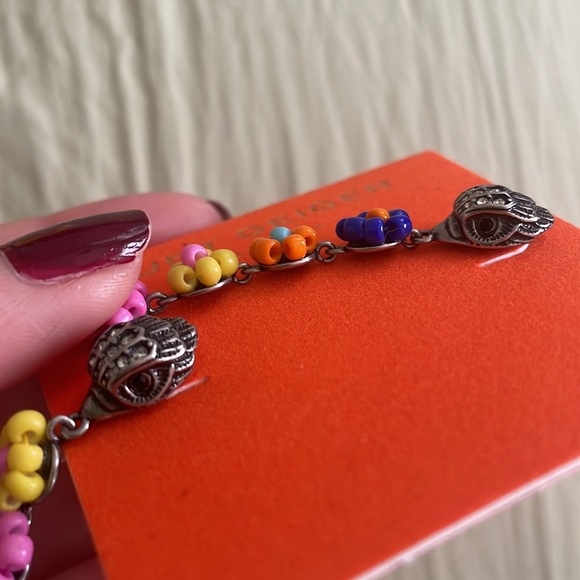 Kurt Geiger London Beaded Colorful Flower Drop Dangly Silver Eagle Head Earrings - Picture 8 of 11
